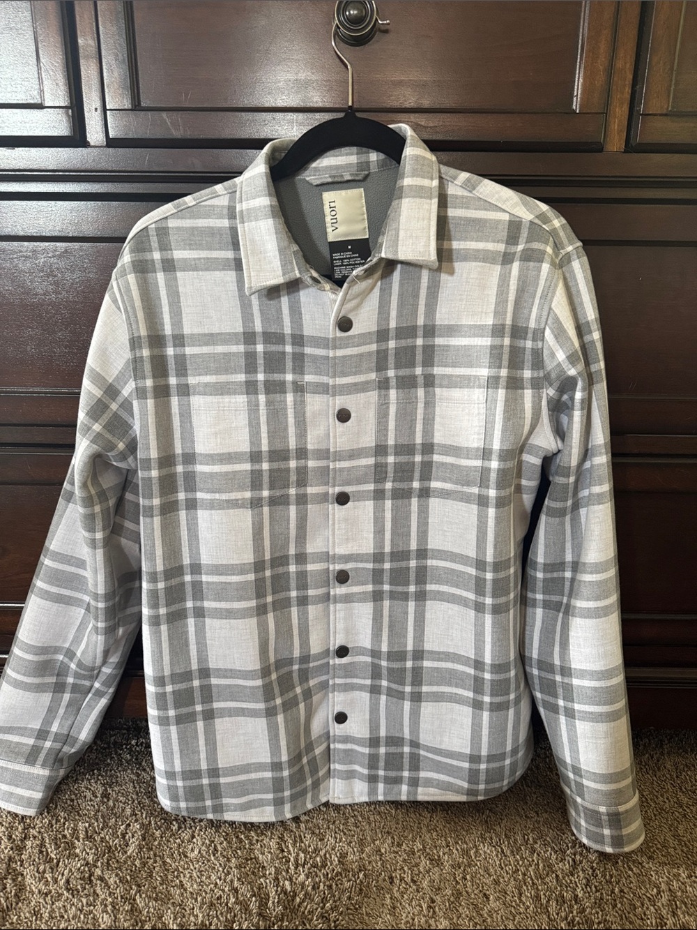 Vuori Men's Gray Plaid Button-Down Shirt
